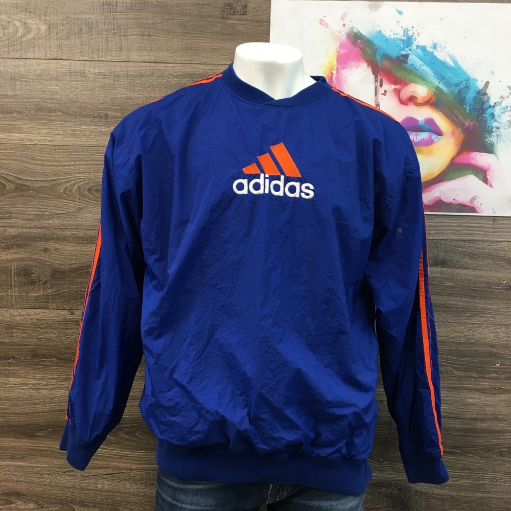 VINTAGE Adidas Track Windbreaker Jacket Logo‎ Stripes Pullover Mens XL